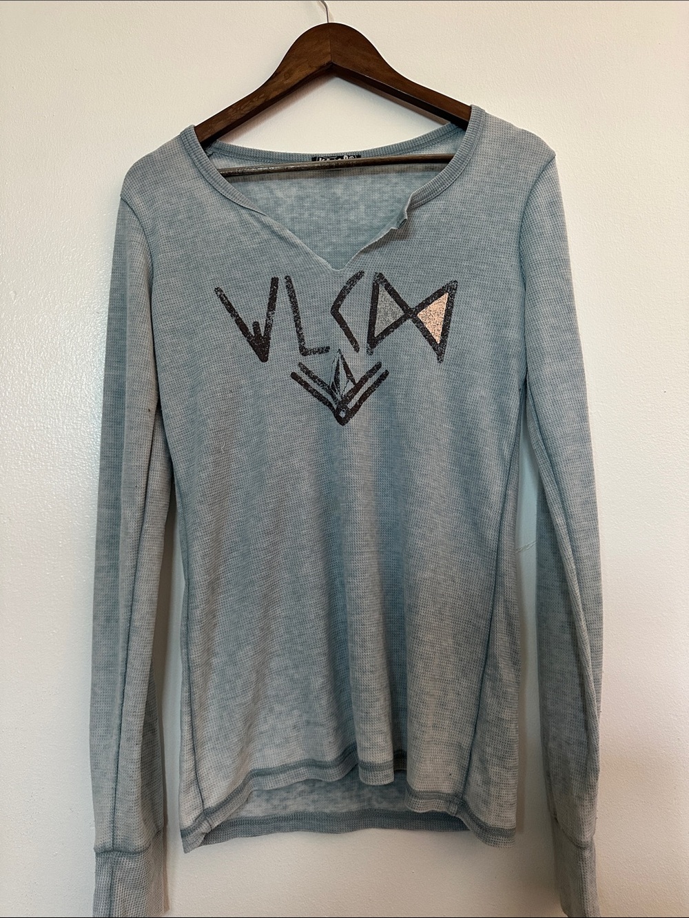 Volcom Light Blue Long-Sleeve Thermal Waffle Top